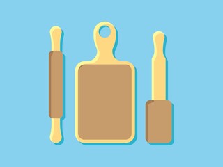 kitchenware chopping board and rolling pin theme elements vector,eps