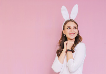 Happy woman with bunny ears