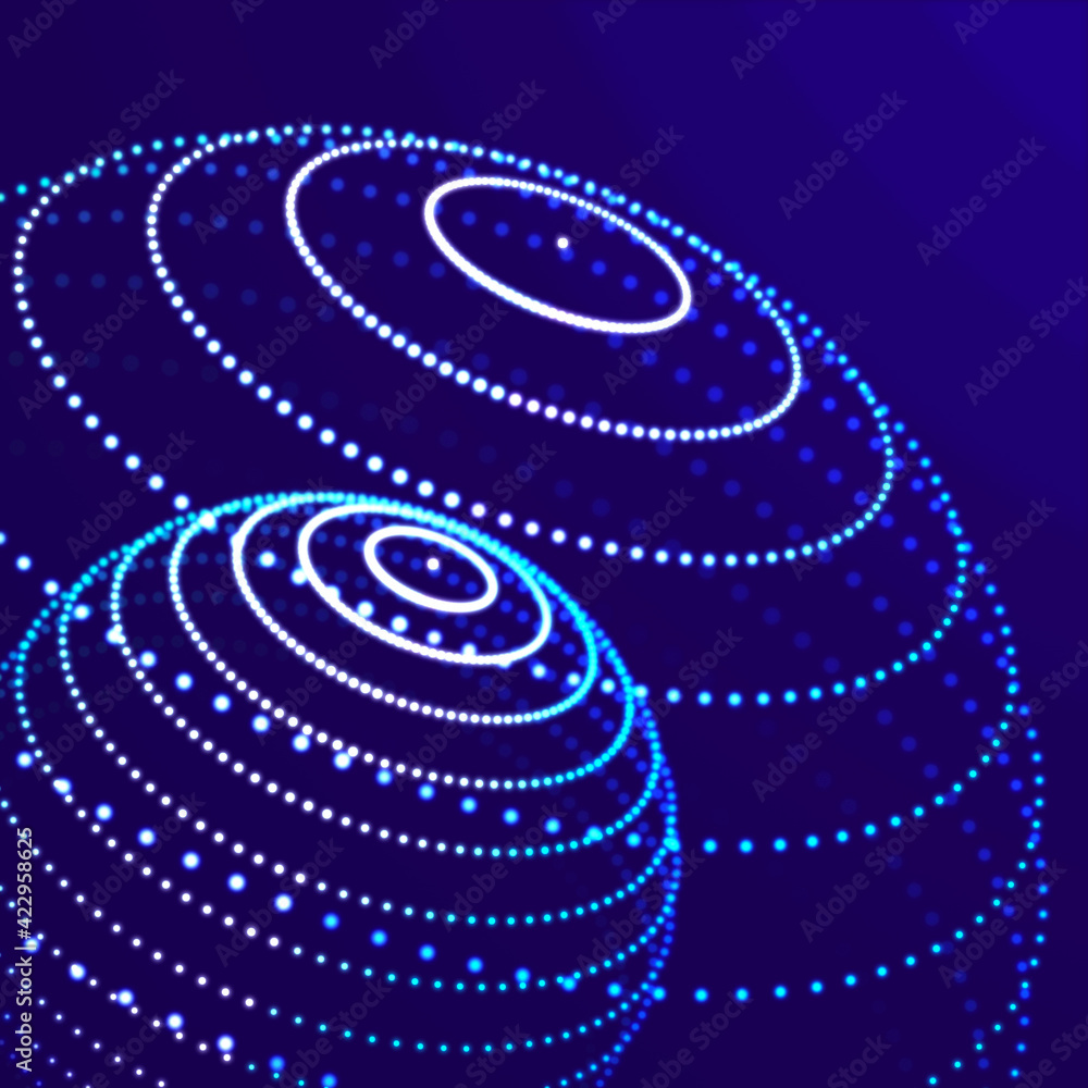 Aufkleber abstract 3d sphere. futuristic dots background. colored music surface. 3d rendering.