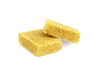 Bouillon cubes on white background. Broth concentrate