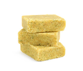 Bouillon cubes on white background. Broth concentrate