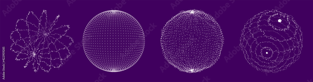 Poster set of white sphere consisting of particles. modern wireframe elements. technology grid sphere. vect