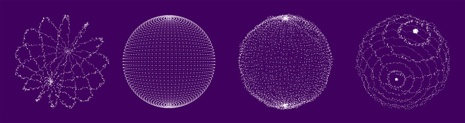 Set of white sphere consisting of particles. Modern wireframe elements. Technology grid sphere. Vector illustration.