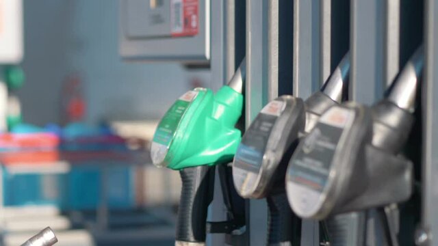 Fuel dispensers at the gas station in 4K slow motion 60fps