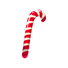 Candy cane, striped Christmas sweet isolated 3D realistic icon. Vector peppermint striped candy cane Halloween trick or treat sweets. Candycane stick, sugar lolly with red and white stripes