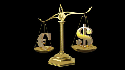 Golden euro and dollar signs 3D render