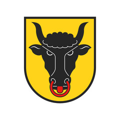 Canton of Switzerland, Swiss Uri arms emblem, vector icon. Switzerland national sign and coat of arms of Uri region, Swiss confederacy culture and history tradition symbol of bull on yellow shield - obrazy, fototapety, plakaty