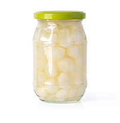 Preserved onion canned in glass jar