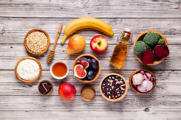 Products for healthy bowel. Natural food for gut.