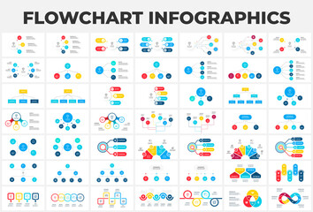 Fototapeta na wymiar Flowchart infographic set. Bundle templates for data visualization with 3, 4, 5 and 6 processes. Structure template