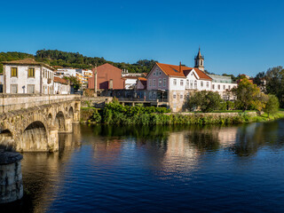 Fototapeta na wymiar stone bridge over the river Vez in the town of Arcos de Valdevez, Portugal