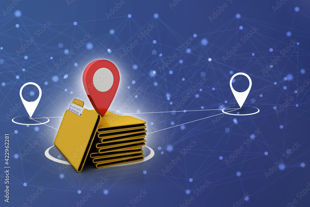 Aufkleber 3d rendering travel and navigation planning, concept with folder