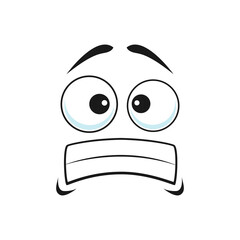 Cartoon face vector frightened or worry emoji, scared facial expression with goggle eyes and tightly clenched teeth. Fear or worrying feelings isolated on white background