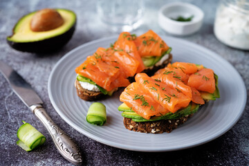 Smoked salmon ricotta cheese rye sandwich