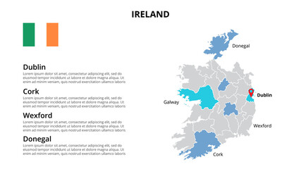 Obraz premium Ireland vector map infographic template divided by countries. Slide presentation
