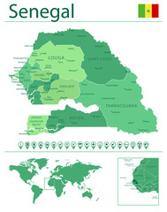 Obraz premium Senegal detailed map and flag. Senegal on world map.