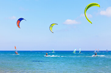 Greece. Active holidays in Rhodes Island. Windsurfing and kitesurfing on the Prassonissi beach