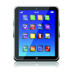  Tablet PC with blue touchscreen and colorful apps isolated