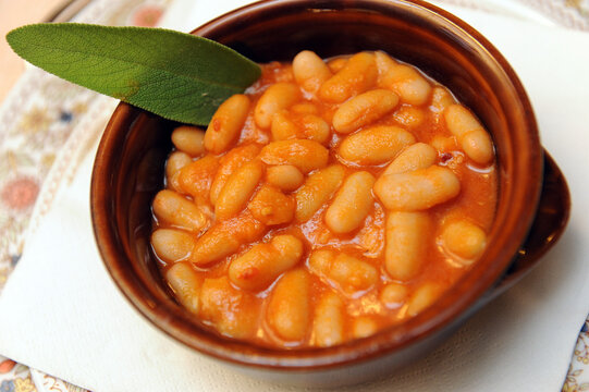Fagioli all'uccelletto or beans with tomato sauce a typical dish of the Lazio region and typical food from Rome area