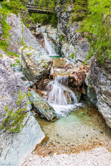 Summer waterfalls along the trails of Sappada. Friuli. Dolomites