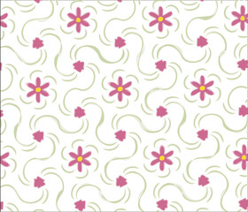 ピンクの花と流れている緑のパターン