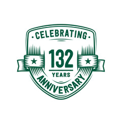132 years anniversary celebration shield design template. 132nd anniversary logo. Vector and illustration.
