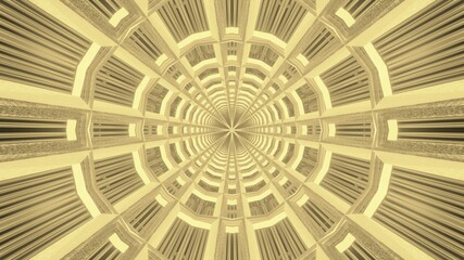Round shaped tunnel in golden light 4K UHD 3d illustration