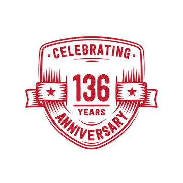136 years anniversary celebration shield design template. 136th anniversary logo. Vector and illustration.

