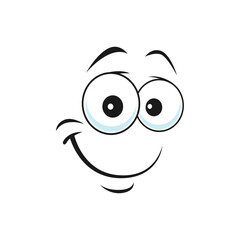 Happy smiley with laughing mouth, emoticon emoji print isolated thin line person chatbot in good mood. Vector emoticon in good mood, happy smiley emoji. Laughing head, kind person expression