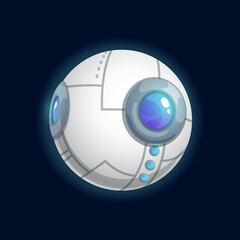 Mystic planet in shape of eyeball isolated cartoon futuristic globe. Vector exoplanet in shape of human eye, alien vision or look, mystic solar system galaxy object. Magic futuristic sphere planet