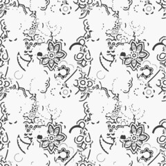 chic and elegance retro Plain floral drawing. Silhouettes of blooming gray flowers in vintage style. Elegant seamless botanical pattern made of spring flowers. Nature ornament for textile, fabric,