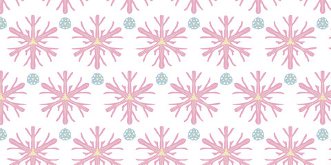 ピンクの花と雪の結晶のパターン
