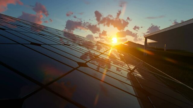  Beautiful sunset over solar panel