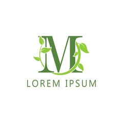 alphabet capital logo. Creative design concept green color with organic plant