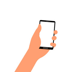 Obraz na płótnie Canvas Hand holding a smartphone on a white background. Flat design. Vector illustration