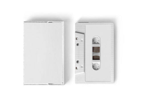 Blank white label and case of Cassette Tape on isolated background