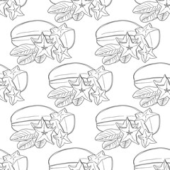Carambola seamless pattern. A slice of carambola. Exotic tropical fruit. Vector Hand Drawn. Eco healthy food. Superfood.