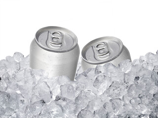 Can of cold beverage, ice cubea. Summer refreshing drink