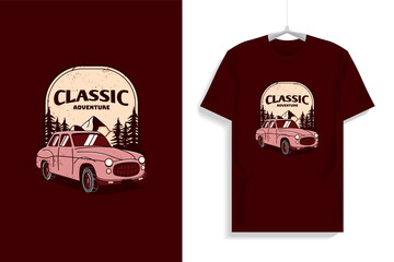 T-shirt design with illustration classic car