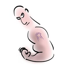 Man with sputnik tattoo on his shoulder