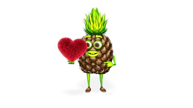 Pineapple Shows Heart Loop on White Background