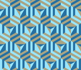 Seamless geometric pattern. Cubes. Triangles. Optical illusions. Op Art. Template for fabric or wrapping. Modern textile. Futuristic. Stylish background. Trends. Wallpapers. Monochrome.
