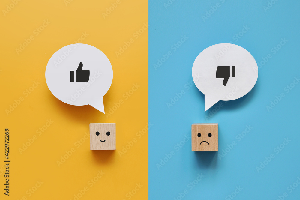Poster wooden cubes with the image of like and dislike. choose between like and dislike