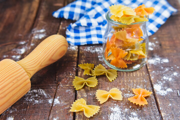 Farfalle Pasta on wooden table