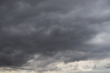 Sky with heavy rainy clouds on grey day