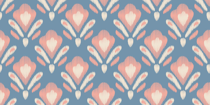 Ikat vector seamless pattern in modern Bohemian style. Ogee textile design