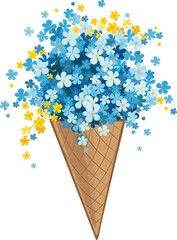 Blue lilac flower in a waffle horn on a white background, Flowers for design.