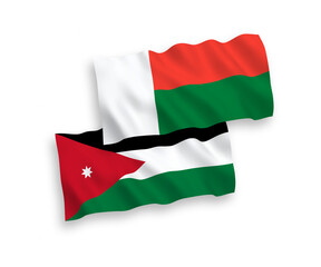 Flags of Hashemite Kingdom of Jordan and Madagascar on a white background