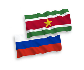 Flags of Republic of Suriname and Russia on a white background