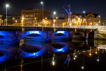 Queen's bridge at night. Belfast city centre, Northern Ireland.
